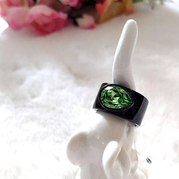 Stainless Steel Black and Green Gothic Statement Ring - Picture 8 of 11